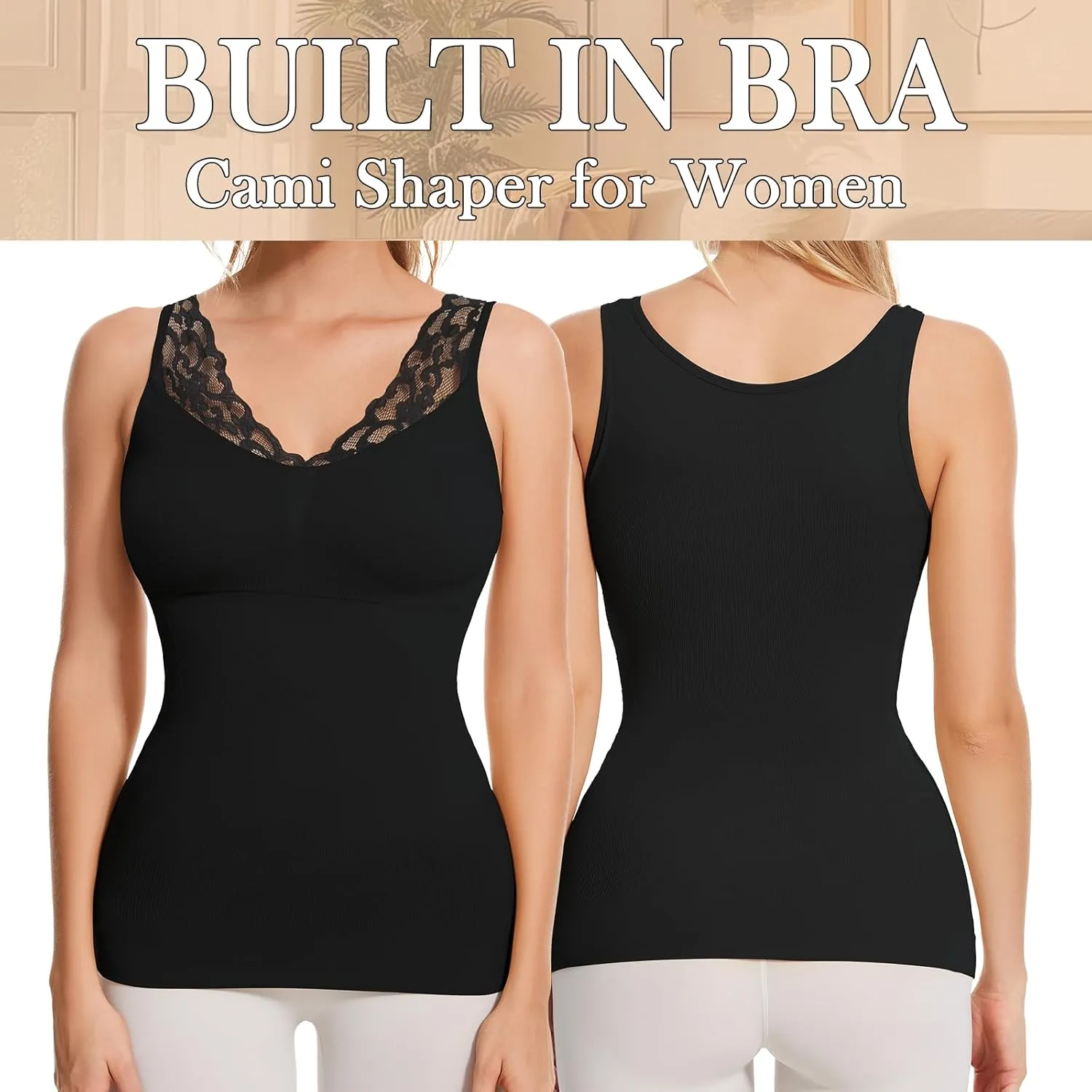 Shapewear Tank Tops for Women Tummy Control Shaper Cami with Built in Bra Lace Slimming Camisole Compression Tanks