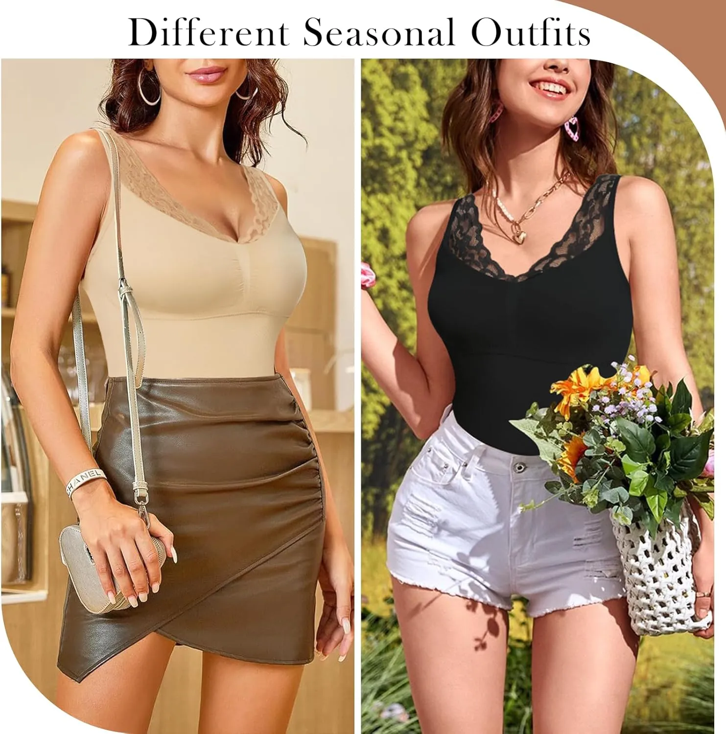 Shapewear Tank Tops for Women Tummy Control Shaper Cami with Built in Bra Lace Slimming Camisole Compression Tanks
