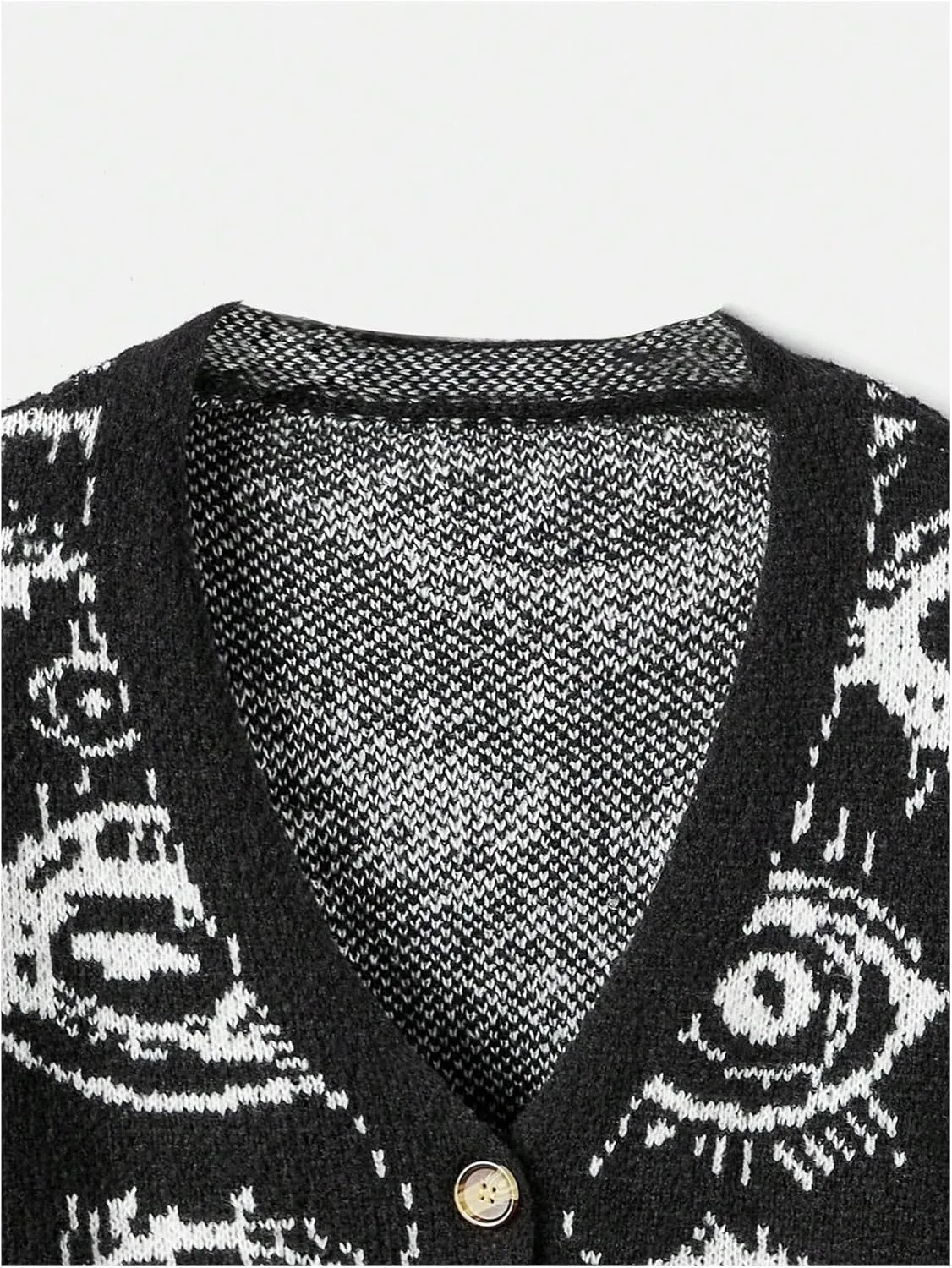 SHENHE Women's Plus Size Button Down Eye Print Goth Cardigan Grunge Punk Sweater Outerwear