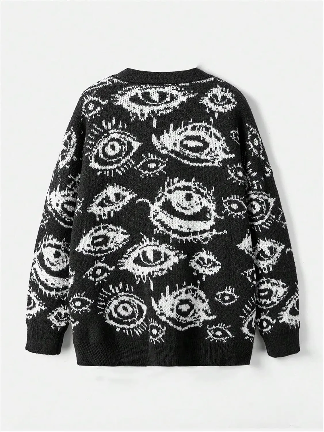 SHENHE Women's Plus Size Button Down Eye Print Goth Cardigan Grunge Punk Sweater Outerwear