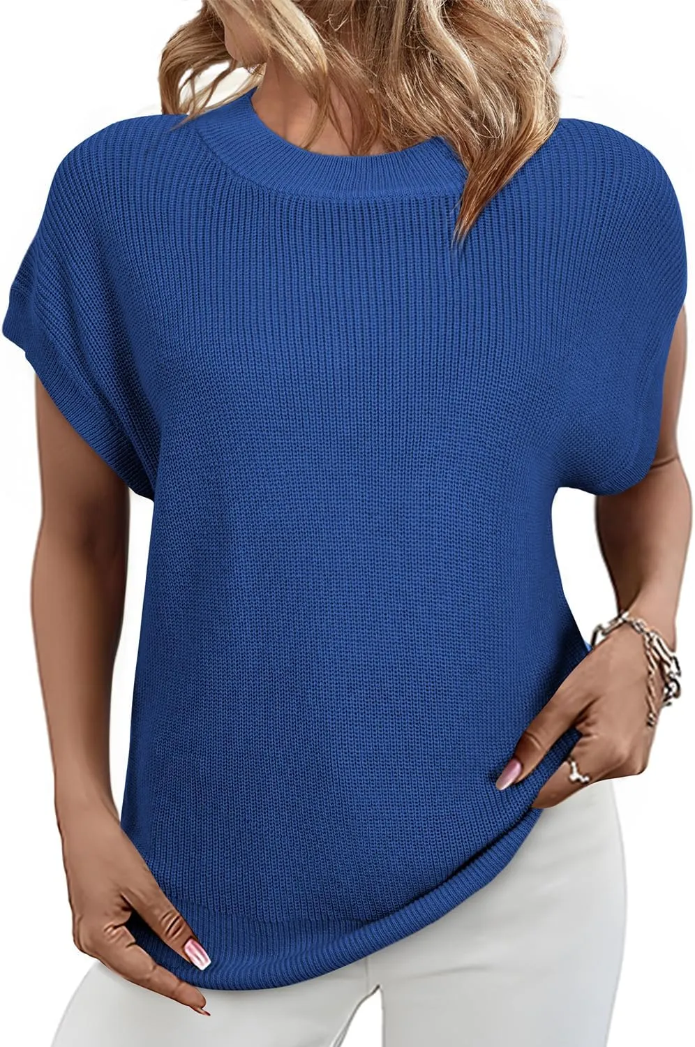 SHEWIN Womens Sweaters Crewneck Short Sleeve Shirts Casual Ribbed Knit Pullover Sweater Loose Tops for Women 2025