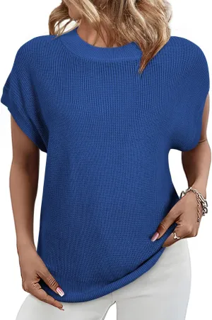 SHEWIN Womens Sweaters Crewneck Short Sleeve Shirts Casual Ribbed Knit Pullover Sweater Loose Tops for Women 2025