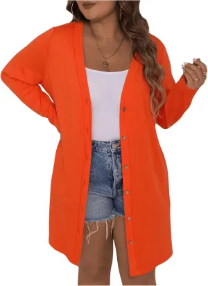 SOLY HUX Women's Plus Size Cardigan Button Down V Neck Long Sleeve Casual Outerwear