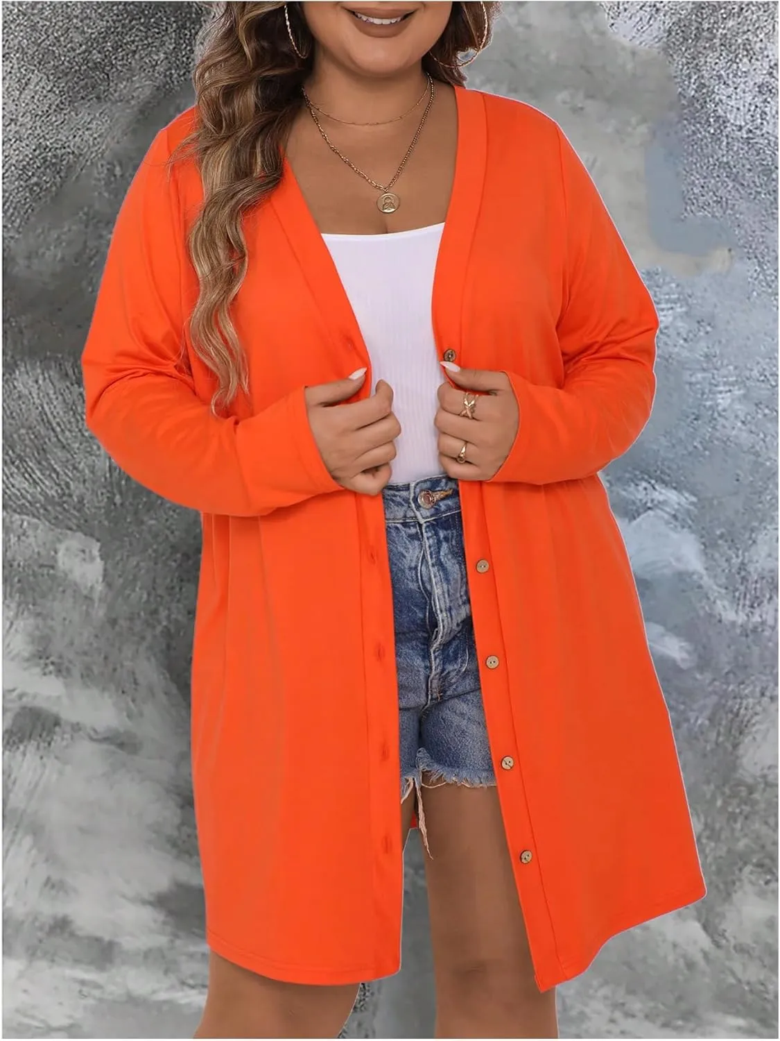 SOLY HUX Women's Plus Size Cardigan Button Down V Neck Long Sleeve Casual Outerwear