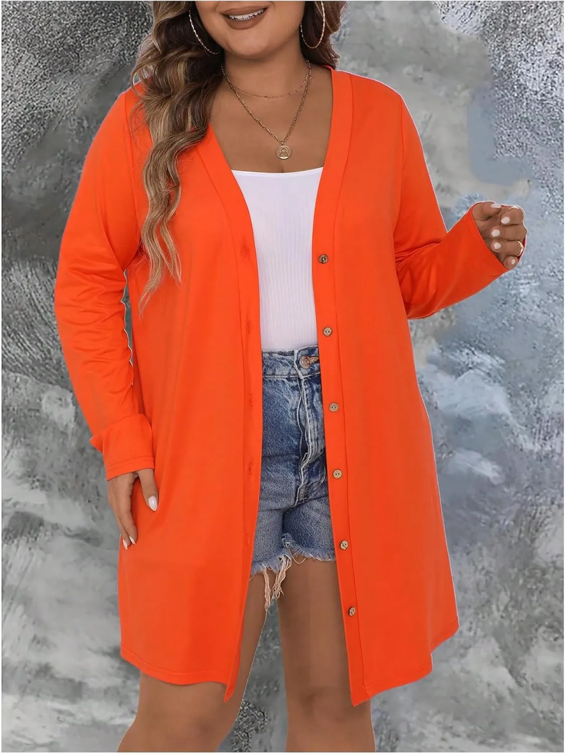 SOLY HUX Women's Plus Size Cardigan Button Down V Neck Long Sleeve Casual Outerwear