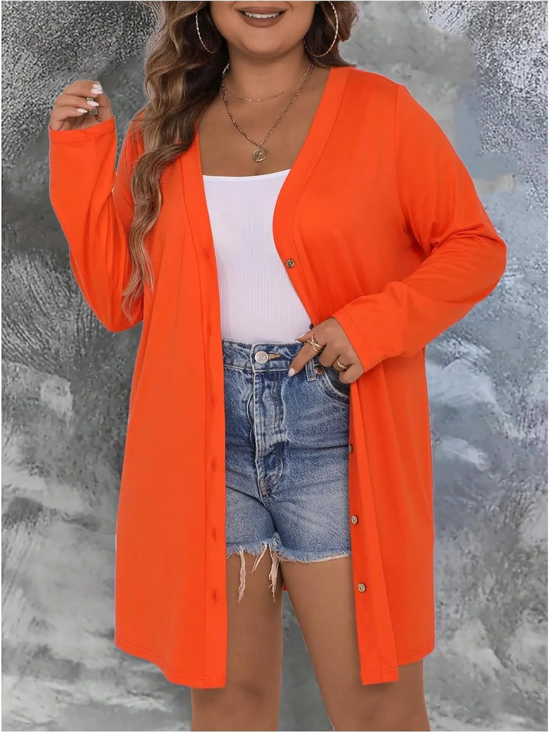 SOLY HUX Women's Plus Size Cardigan Button Down V Neck Long Sleeve Casual Outerwear