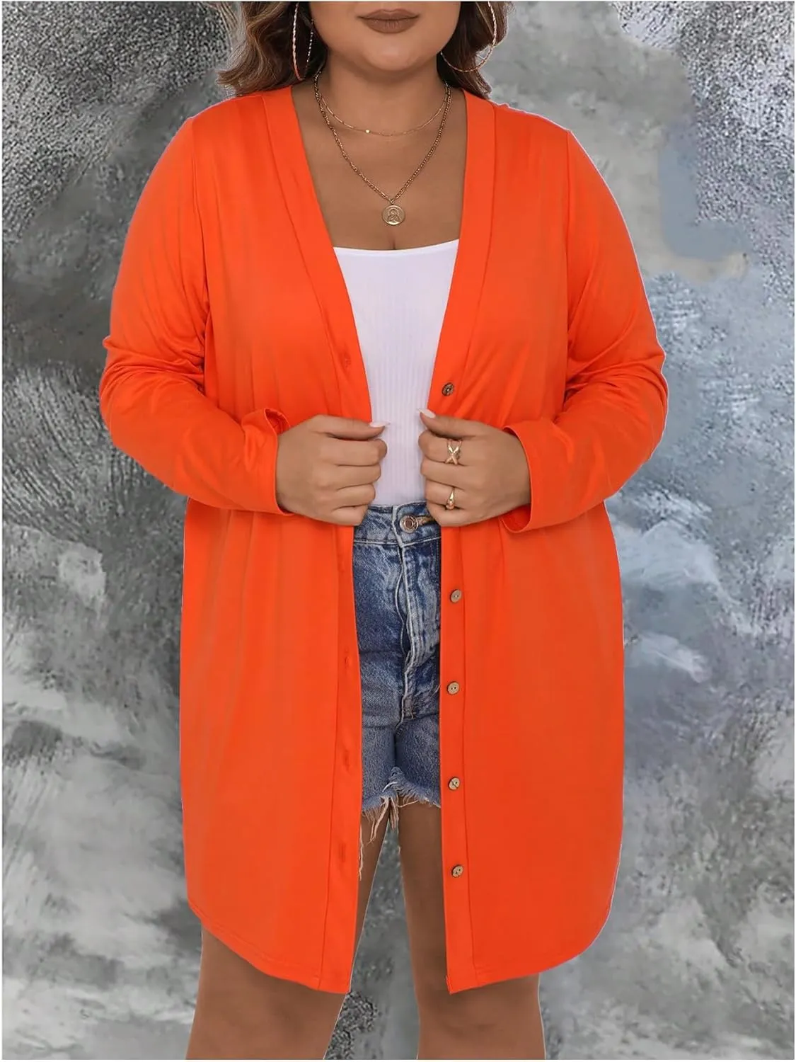 SOLY HUX Women's Plus Size Cardigan Button Down V Neck Long Sleeve Casual Outerwear