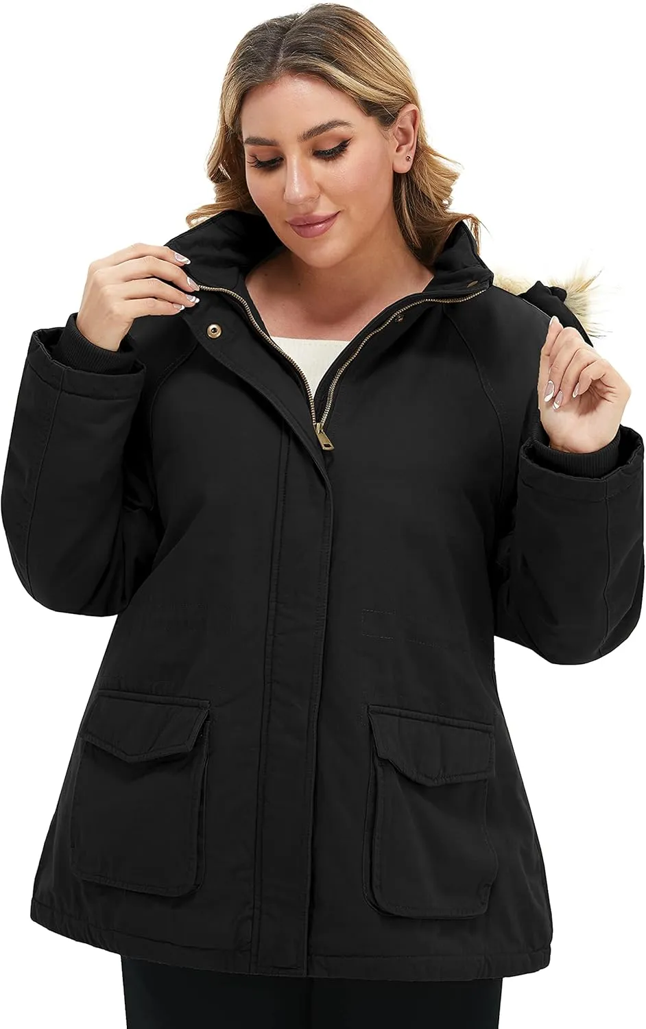 Soularge Women's Winter Plus Size Sherpa Lined Jacket with Detachable Hood