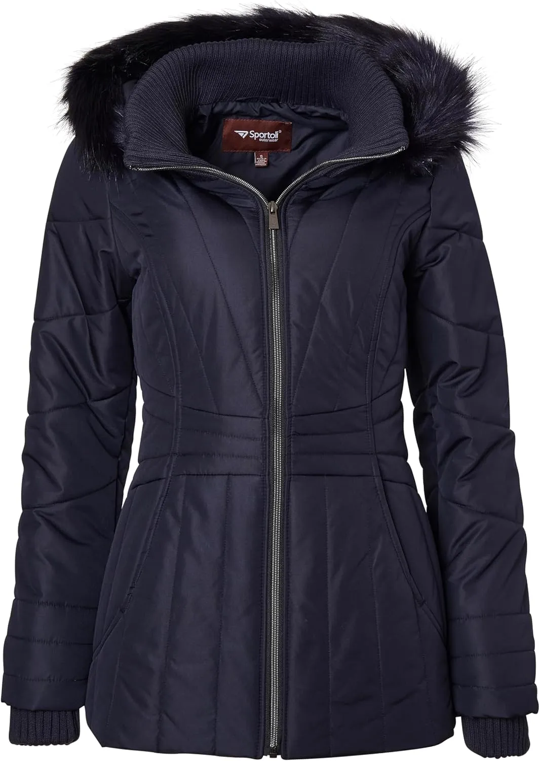 Sportoli Womens Winter Coat Faux Fur Trim Hooded Down Alternative Puffer Jacket