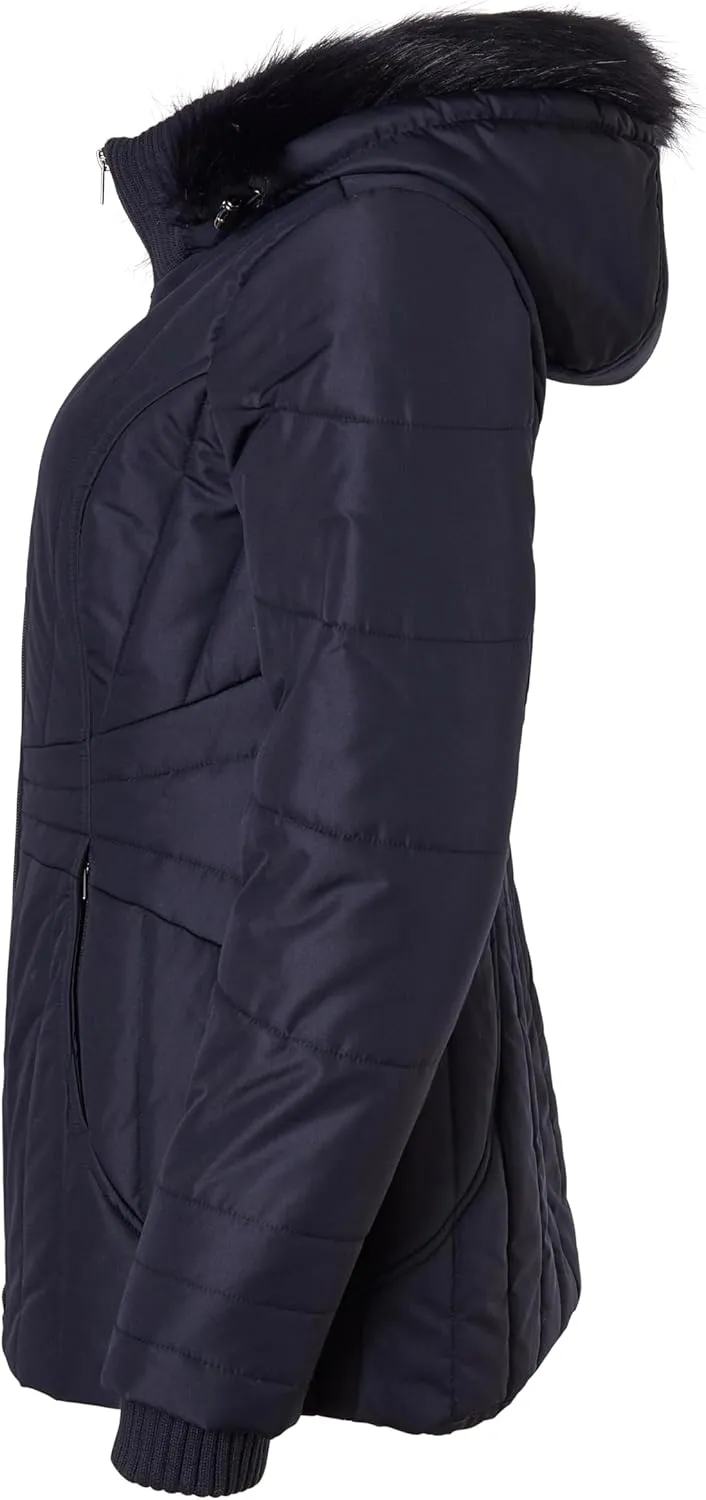 Sportoli Womens Winter Coat Faux Fur Trim Hooded Down Alternative Puffer Jacket