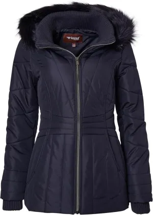 Sportoli Womens Winter Coat Faux Fur Trim Hooded Down Alternative Puffer Jacket