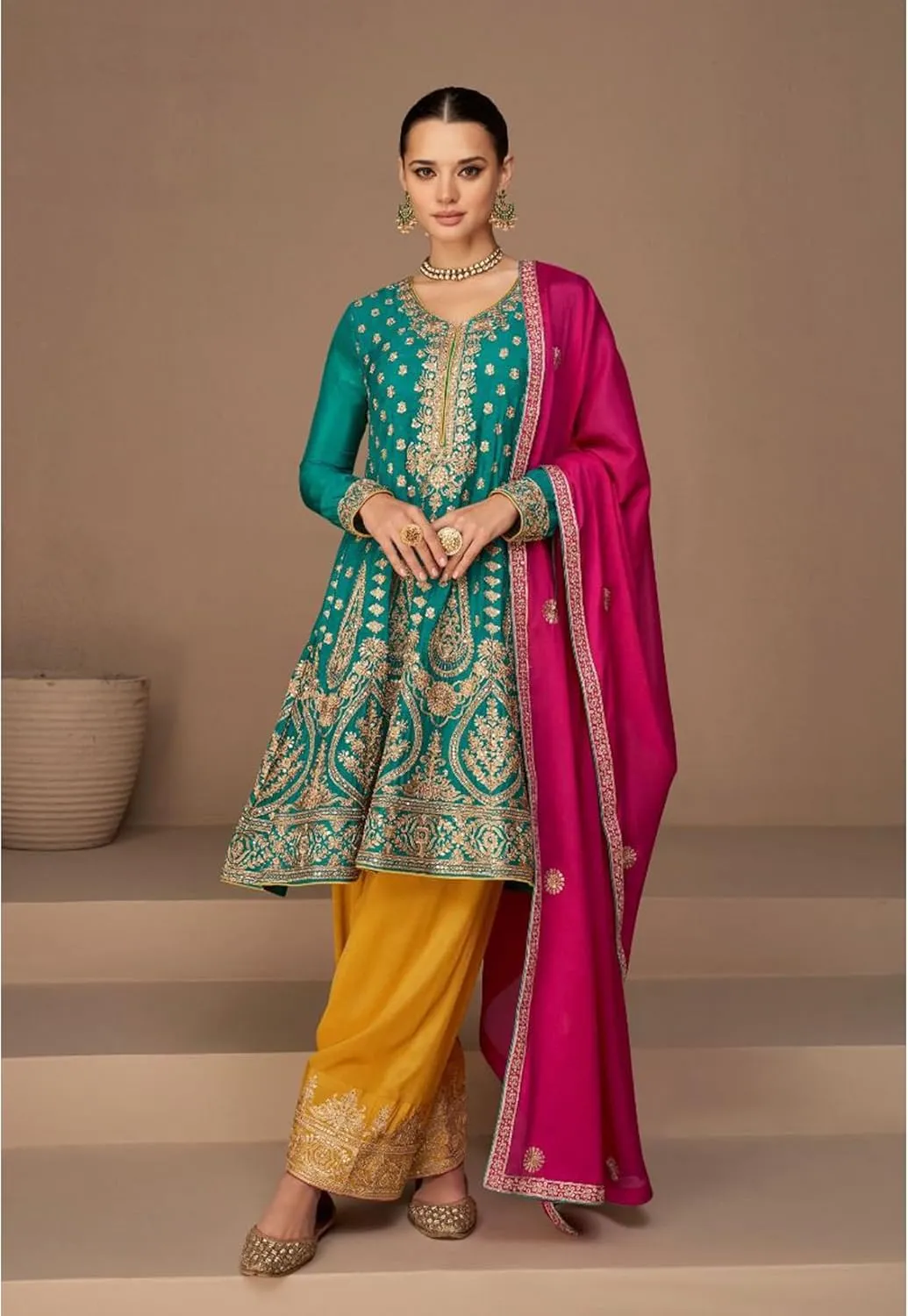 Stylish Designer Indian Pakistani Ready to Wear Wedding Long Anarkali Pant Suits