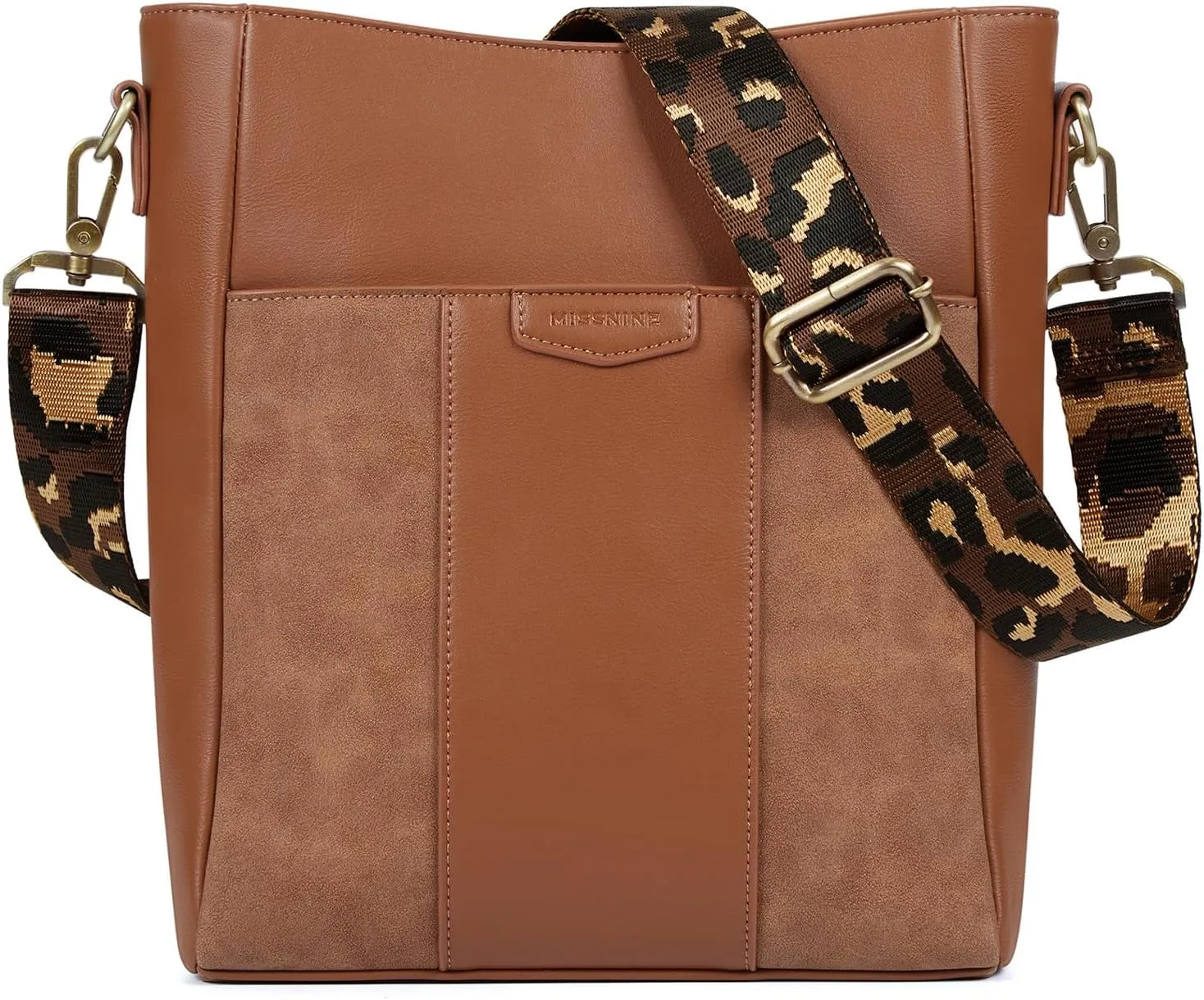 Stylish Leather Bucket Crossbody Bag for Women, Adjustable Guitar Strap