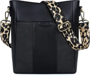 Stylish Leather Bucket Crossbody Bag for Women, Adjustable Guitar Strap