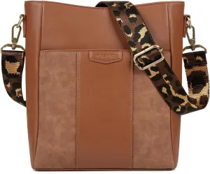 Stylish Leather Bucket Crossbody Bag for Women, Adjustable Guitar Strap