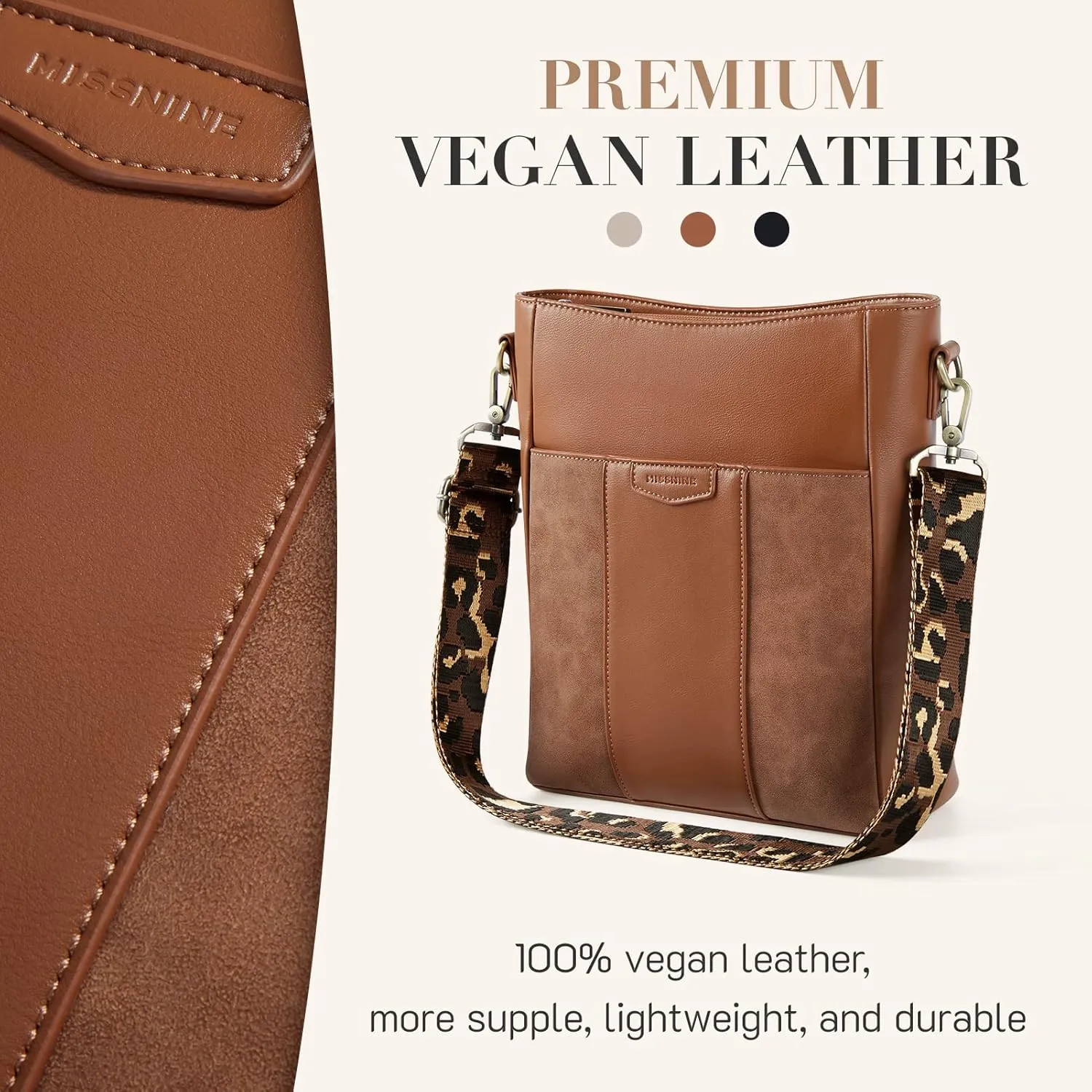 Stylish Leather Bucket Crossbody Bag for Women, Adjustable Guitar Strap