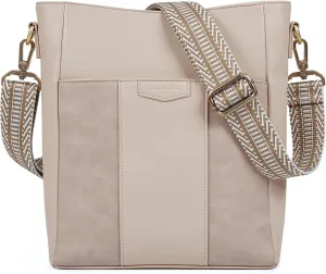 Stylish Leather Bucket Crossbody Bag for Women, Adjustable Guitar Strap