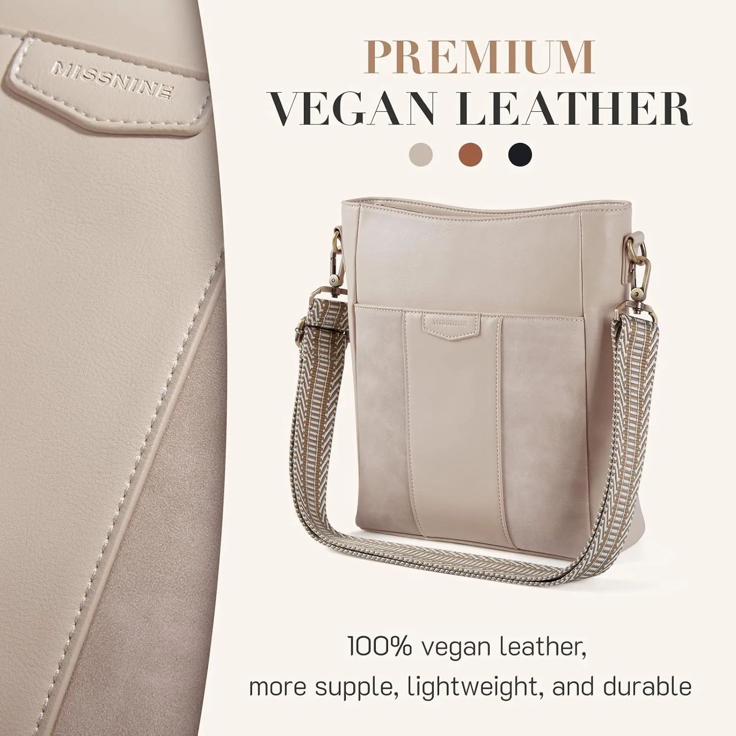 Stylish Leather Bucket Crossbody Bag for Women, Adjustable Guitar Strap