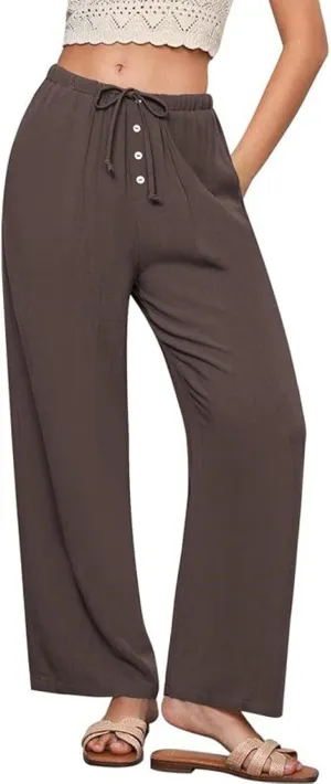 Summer Pants for Women Lightweight Linen Sweatpants Casual Loose High Waist Wide Leg Palazzo Soft Beach Trousers