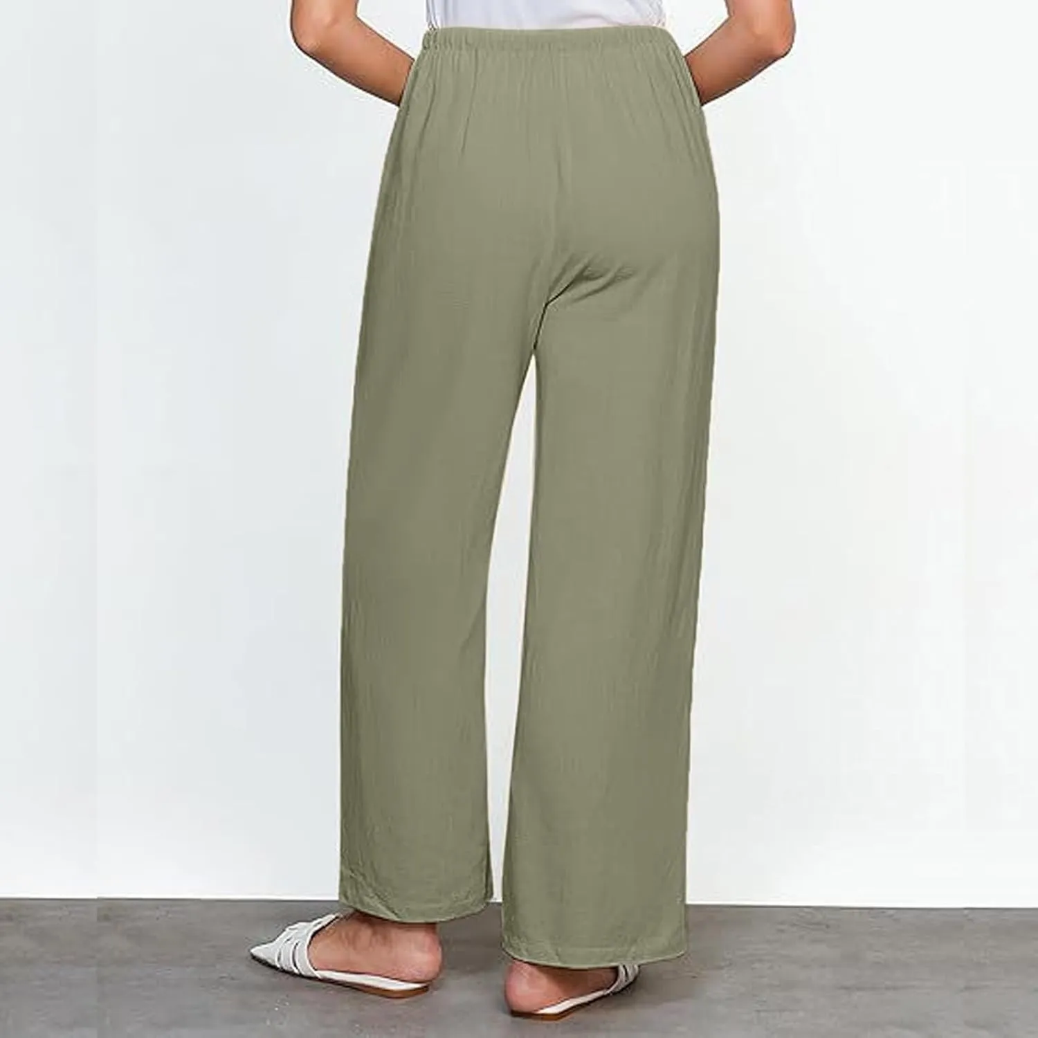 Summer Pants for Women Lightweight Linen Sweatpants Casual Loose High Waist Wide Leg Palazzo Soft Beach Trousers
