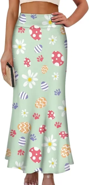 Summer Skirt for Women Empire Waist Dress Pencil Skirts with Side Zipper Lightweight Long Maxi Skirts Bohemian Skirt
