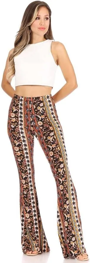 SWEETKIE Boho Flare Pants, Elastic Waist, Wide Leg Pants for Women, Solid & Printed, Stretchy and Soft