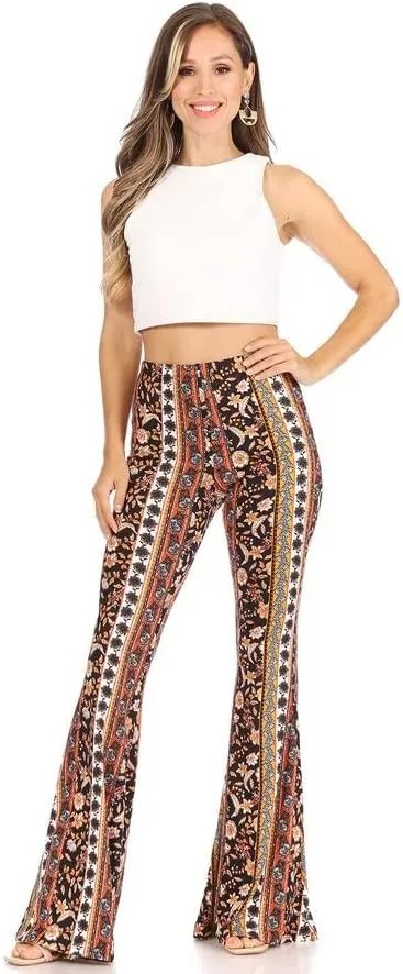 SWEETKIE Boho Flare Pants, Elastic Waist, Wide Leg Pants for Women, Solid & Printed, Stretchy and Soft