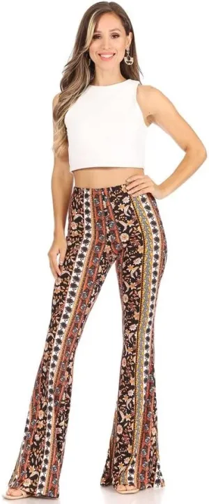 SWEETKIE Boho Flare Pants, Elastic Waist, Wide Leg Pants for Women, Solid & Printed, Stretchy and Soft