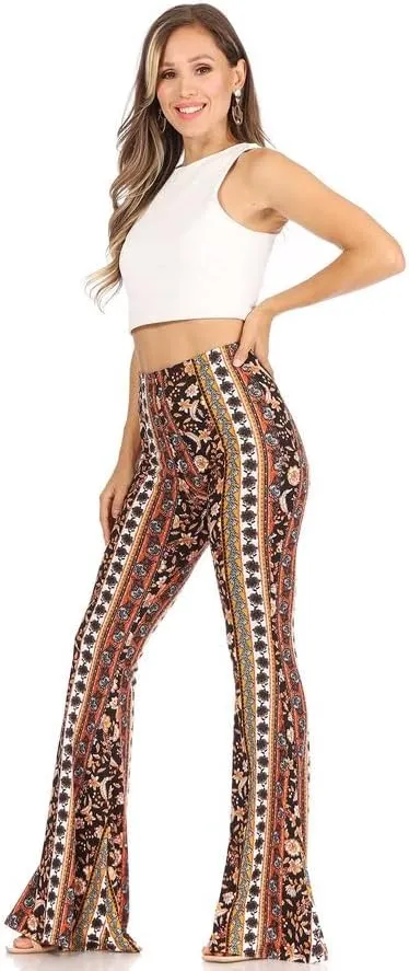 SWEETKIE Boho Flare Pants, Elastic Waist, Wide Leg Pants for Women, Solid & Printed, Stretchy and Soft
