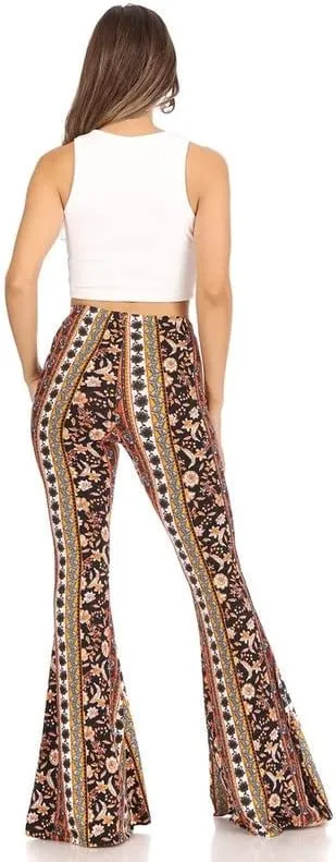 SWEETKIE Boho Flare Pants, Elastic Waist, Wide Leg Pants for Women, Solid & Printed, Stretchy and Soft