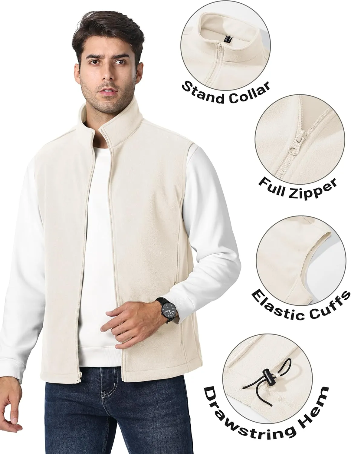 TACVASEN Men's Fleece Vest Zip Up Lightweight Vests Outerwear with Pockets Winter Warm Sleeveless Jacket for Hiking Golf