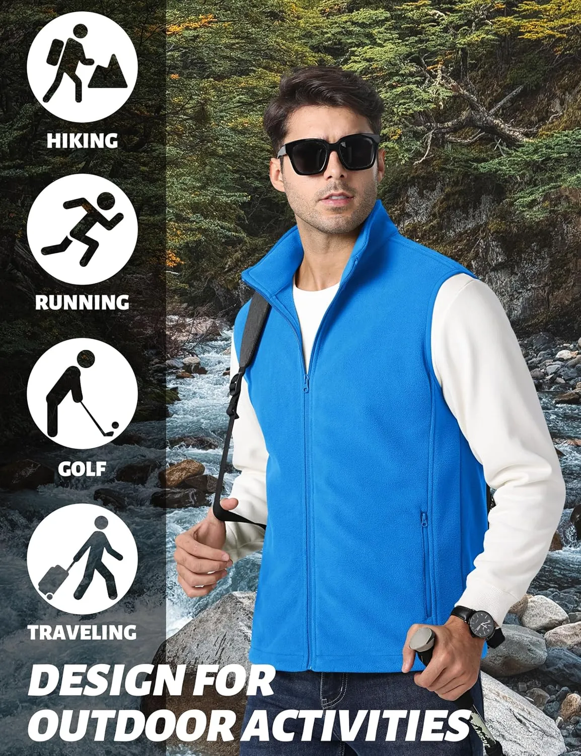 TACVASEN Men's Fleece Vest Zip Up Lightweight Vests Outerwear with Pockets Winter Warm Sleeveless Jacket for Hiking Golf