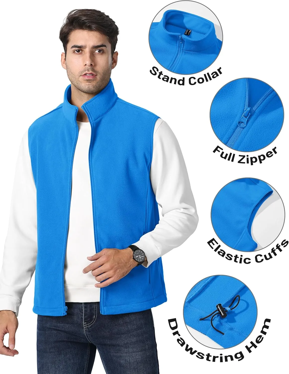 TACVASEN Men's Fleece Vest Zip Up Lightweight Vests Outerwear with Pockets Winter Warm Sleeveless Jacket for Hiking Golf