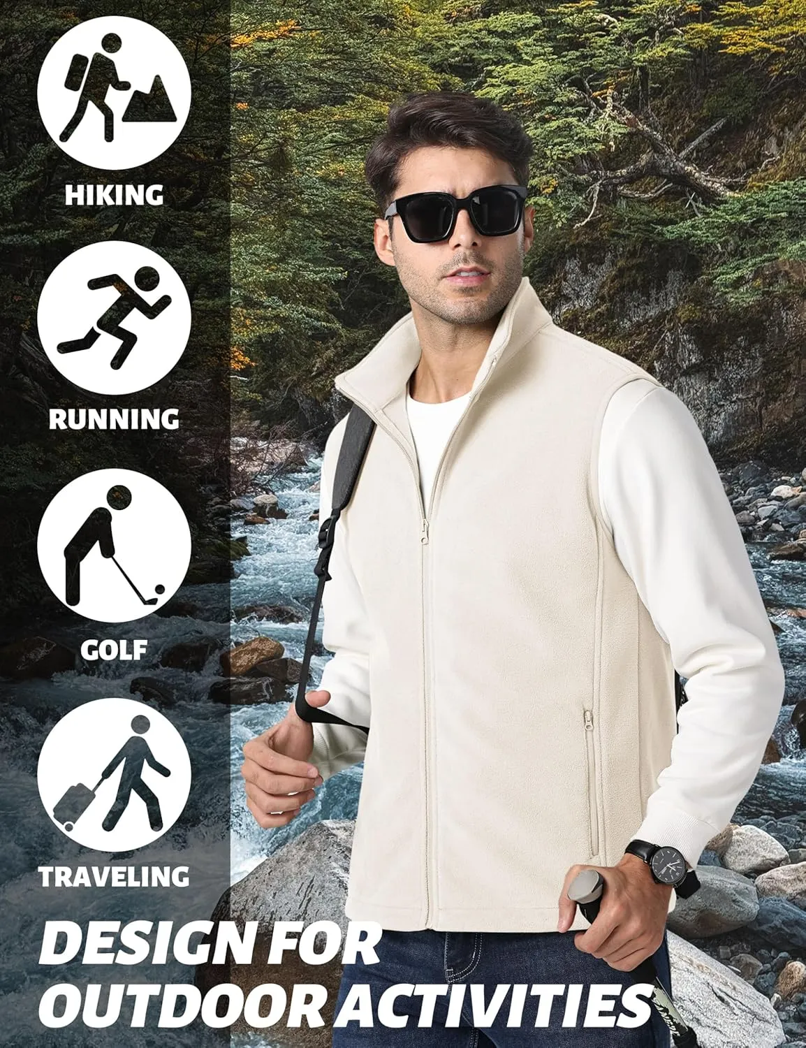 TACVASEN Men's Fleece Vest Zip Up Lightweight Vests Outerwear with Pockets Winter Warm Sleeveless Jacket for Hiking Golf