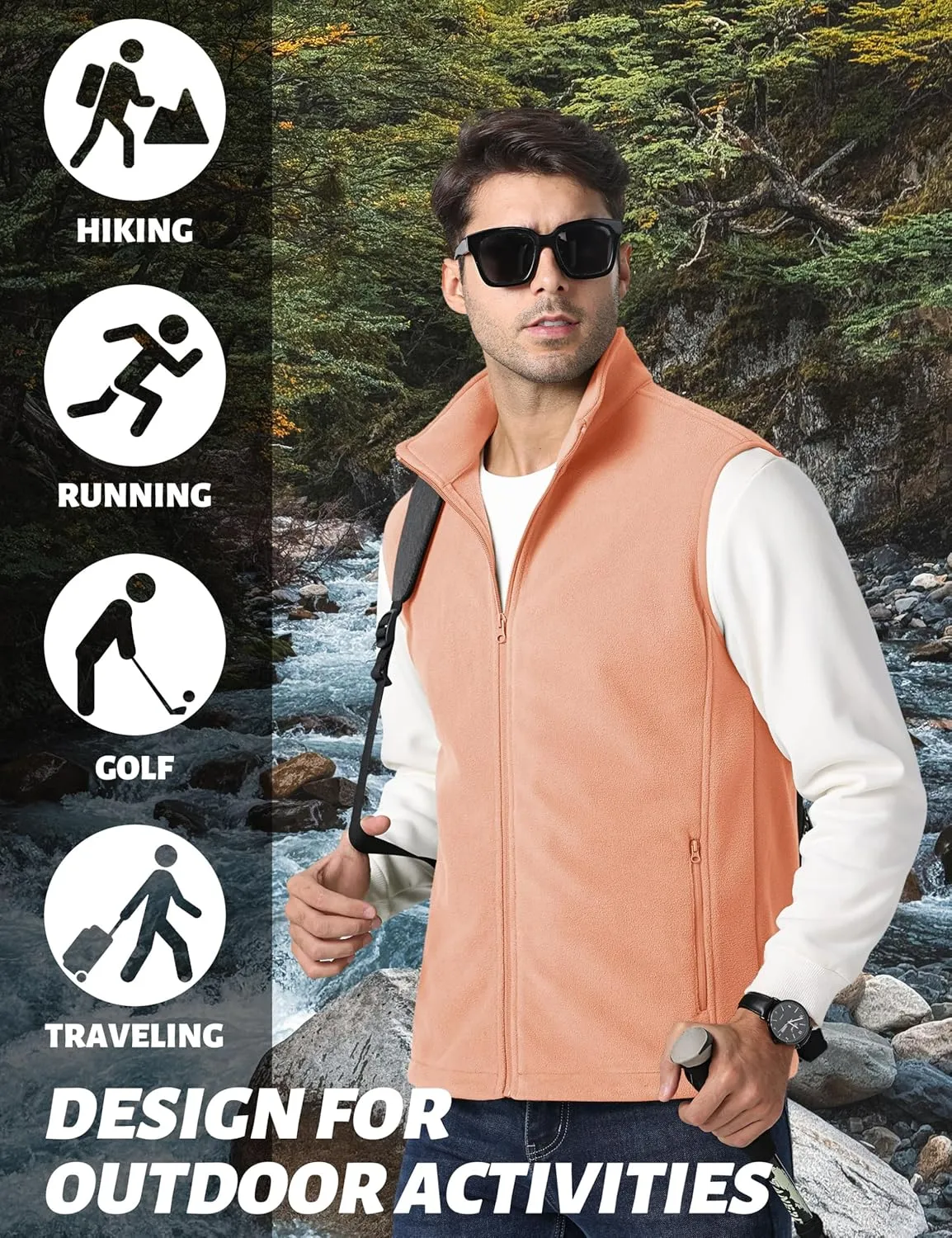 TACVASEN Men's Fleece Vest Zip Up Lightweight Vests Outerwear with Pockets Winter Warm Sleeveless Jacket for Hiking Golf