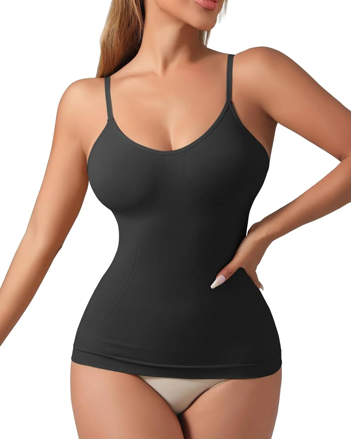 Tank Top With Bulit in Bra for Women V neck Traceless Shapewear Slimming Compression Camisole