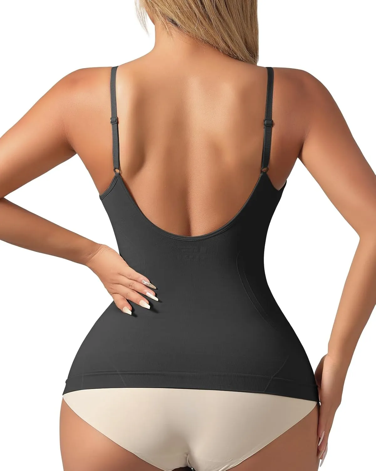 Tank Top With Bulit in Bra for Women V neck Traceless Shapewear Slimming Compression Camisole