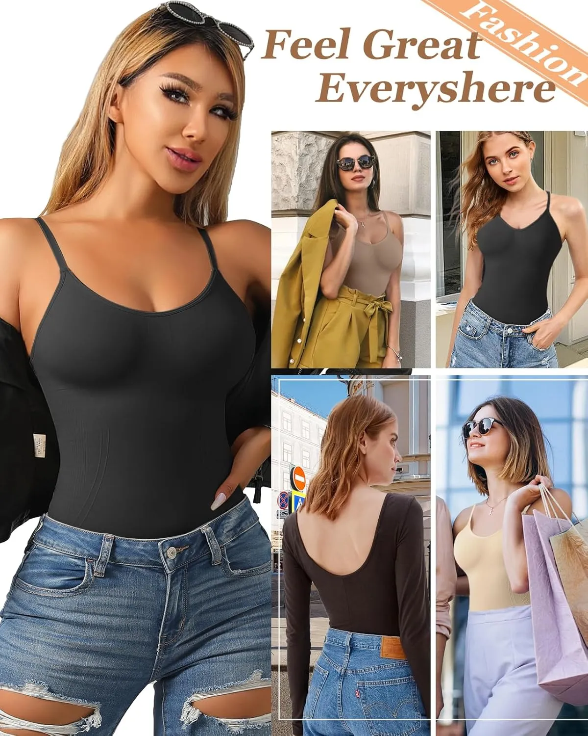 Tank Top With Bulit in Bra for Women V neck Traceless Shapewear Slimming Compression Camisole