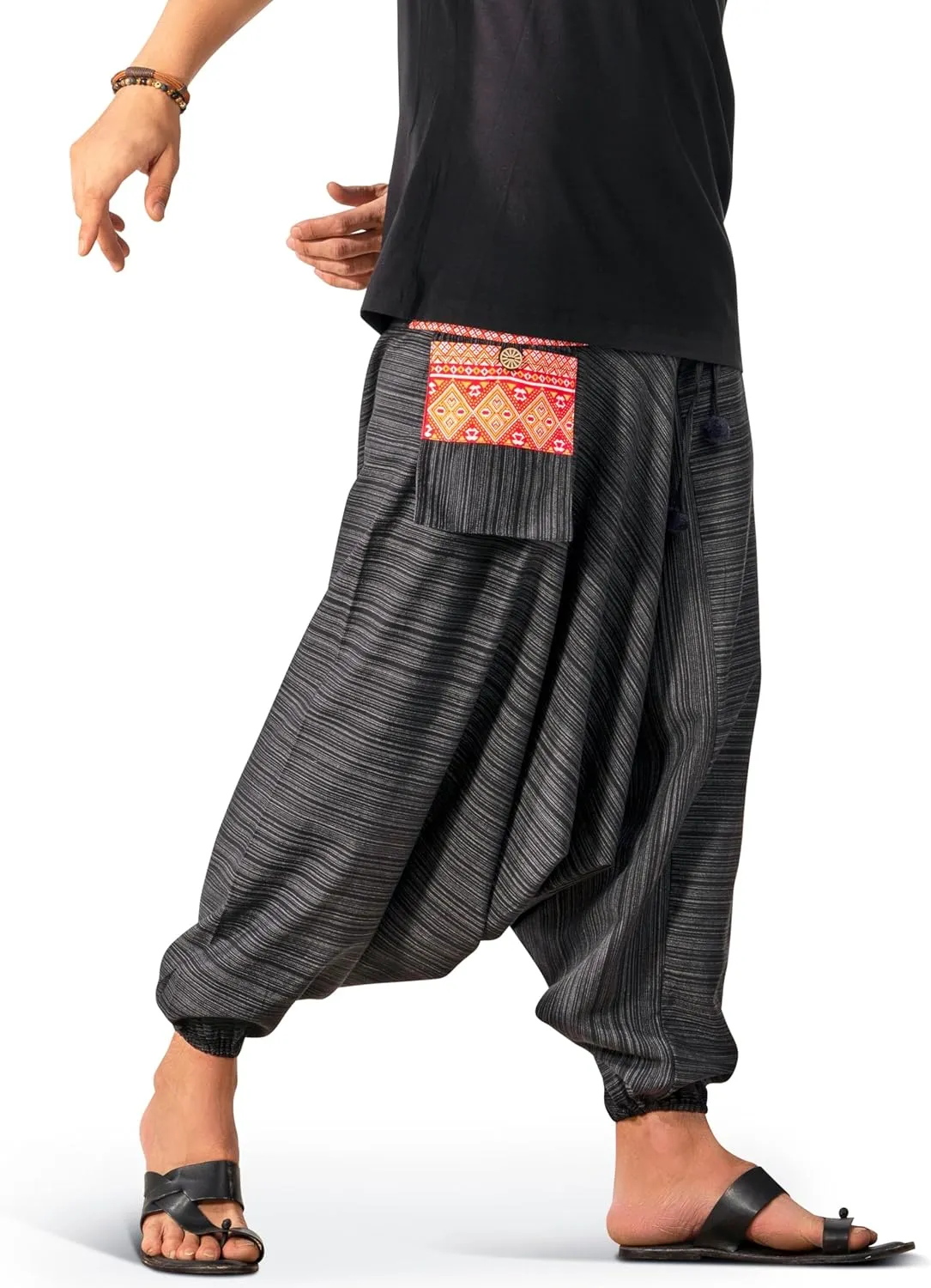 The Veshti Company Soft Boho Harem Pants Pajama for Men, 100% Cotton High Waisted Harem Yoga Bottoms for Him