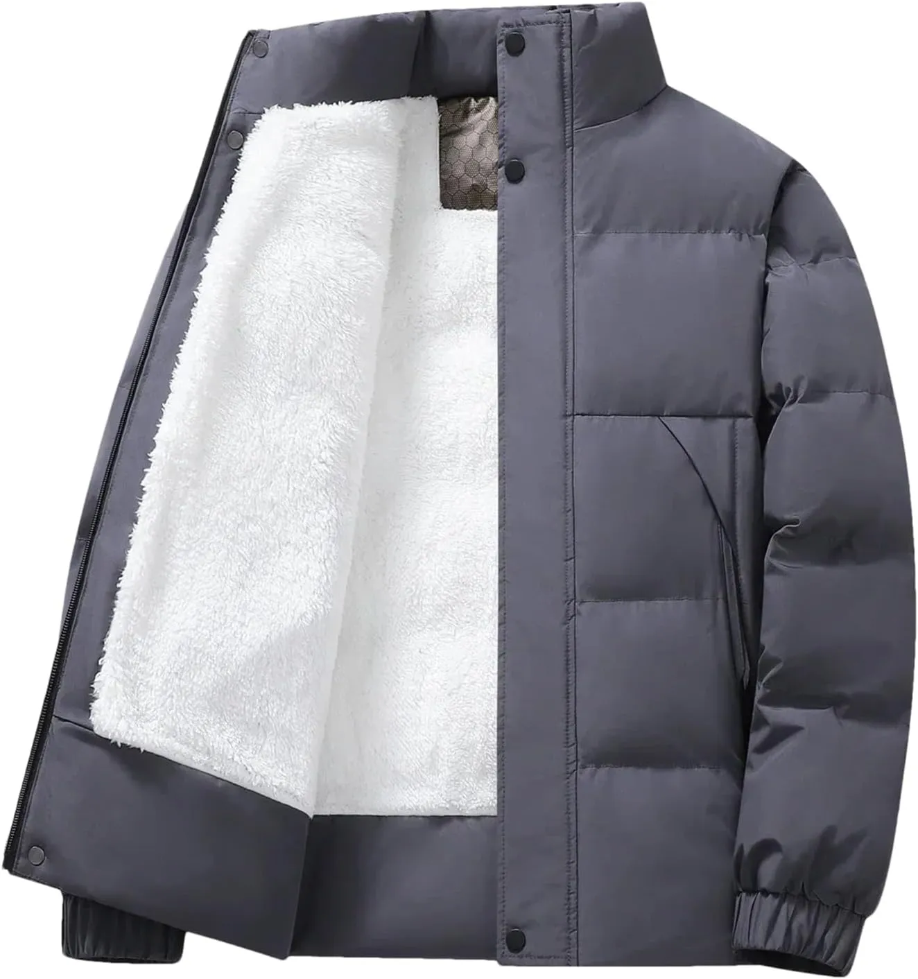 Thick Fleece Warm Puffer Jacket Winter Coat Warm Cotton Padded Coats Stand Collar Coat Male Plush Parkas