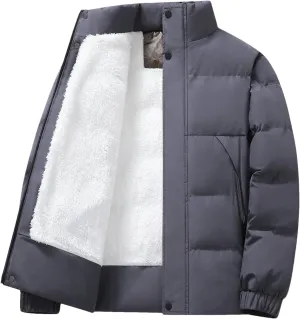 Thick Fleece Warm Puffer Jacket Winter Coat Warm Cotton Padded Coats Stand Collar Coat Male Plush Parkas