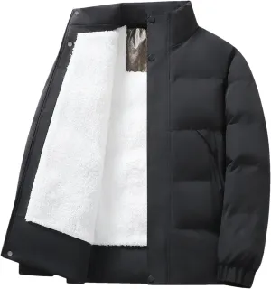 Thick Fleece Warm Puffer Jacket Winter Coat Warm Cotton Padded Coats Stand Collar Coat Male Plush Parkas