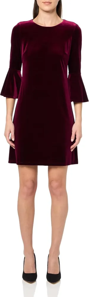 Tommy Hilfiger Women's Round Neck Printed Bell Sleeve Dress