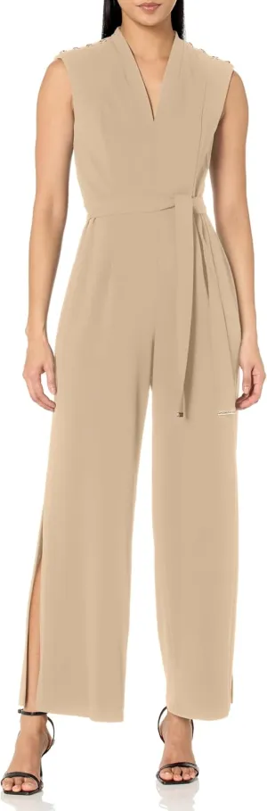 Tommy Hilfiger Women's Scuba Crepe Fabric Self-tie Belt V-neckline Dress