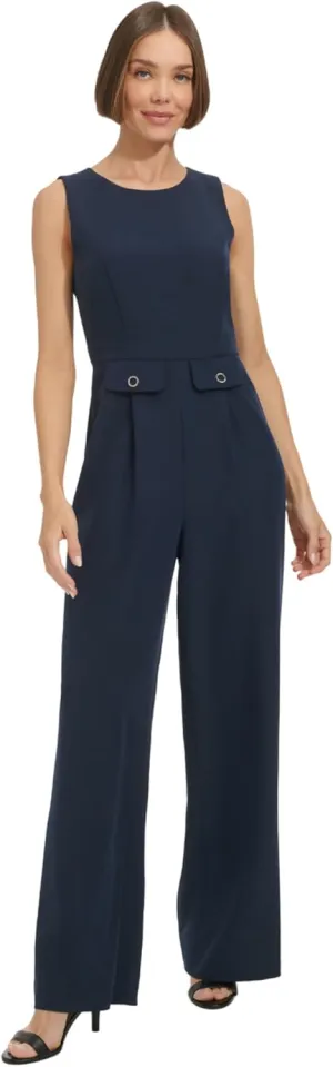 Tommy Hilfiger womens Sleeveless Split Neck Solid Drapey Crepe Jumpsuit