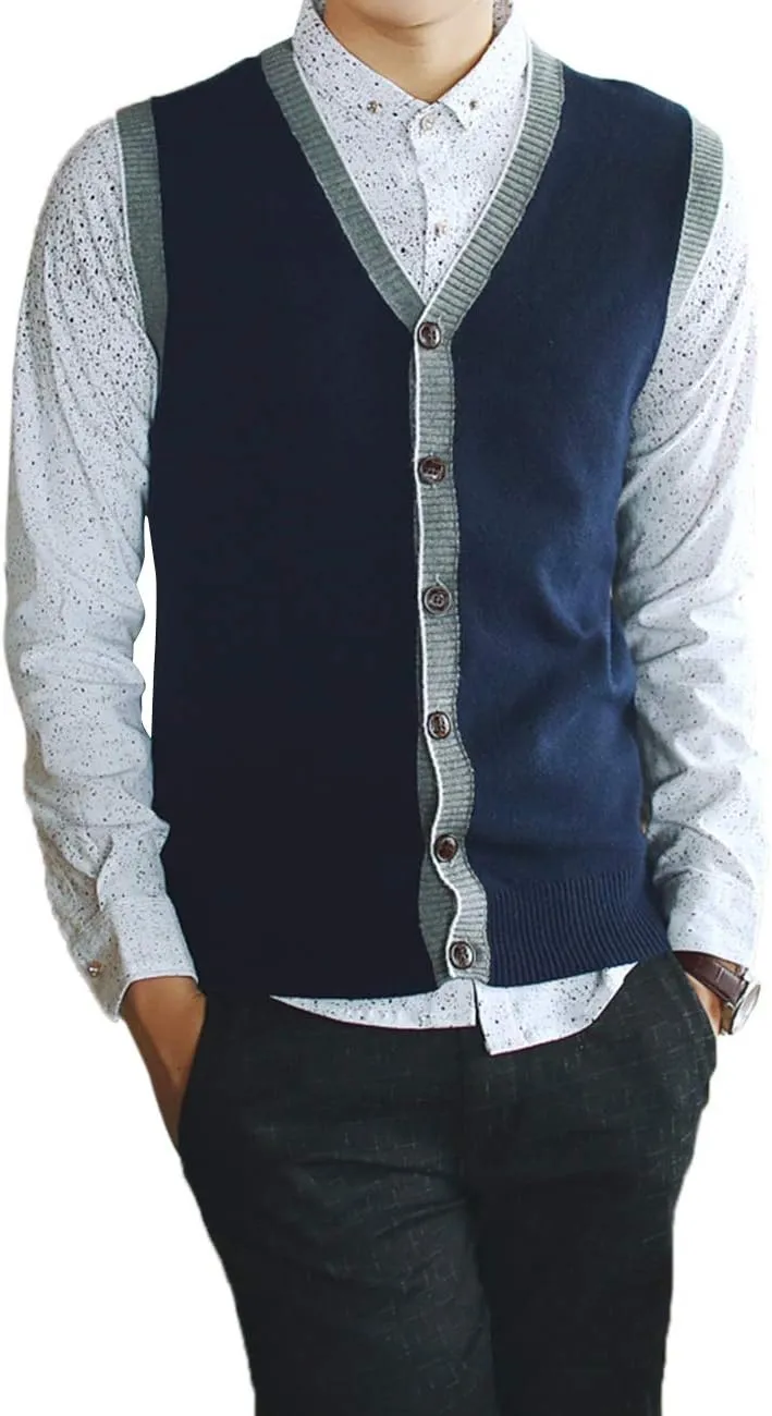 TopTie Men's Sweater Cardigan Vest Slim Fit Stylish Button Down Knitted