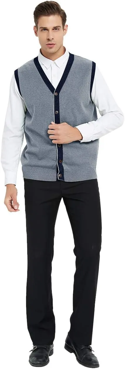 TopTie Men's Sweater Cardigan Vest Slim Fit Stylish Button Down Knitted