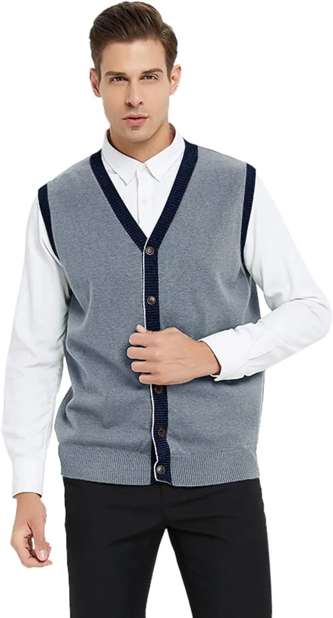 TopTie Men's Sweater Cardigan Vest Slim Fit Stylish Button Down Knitted