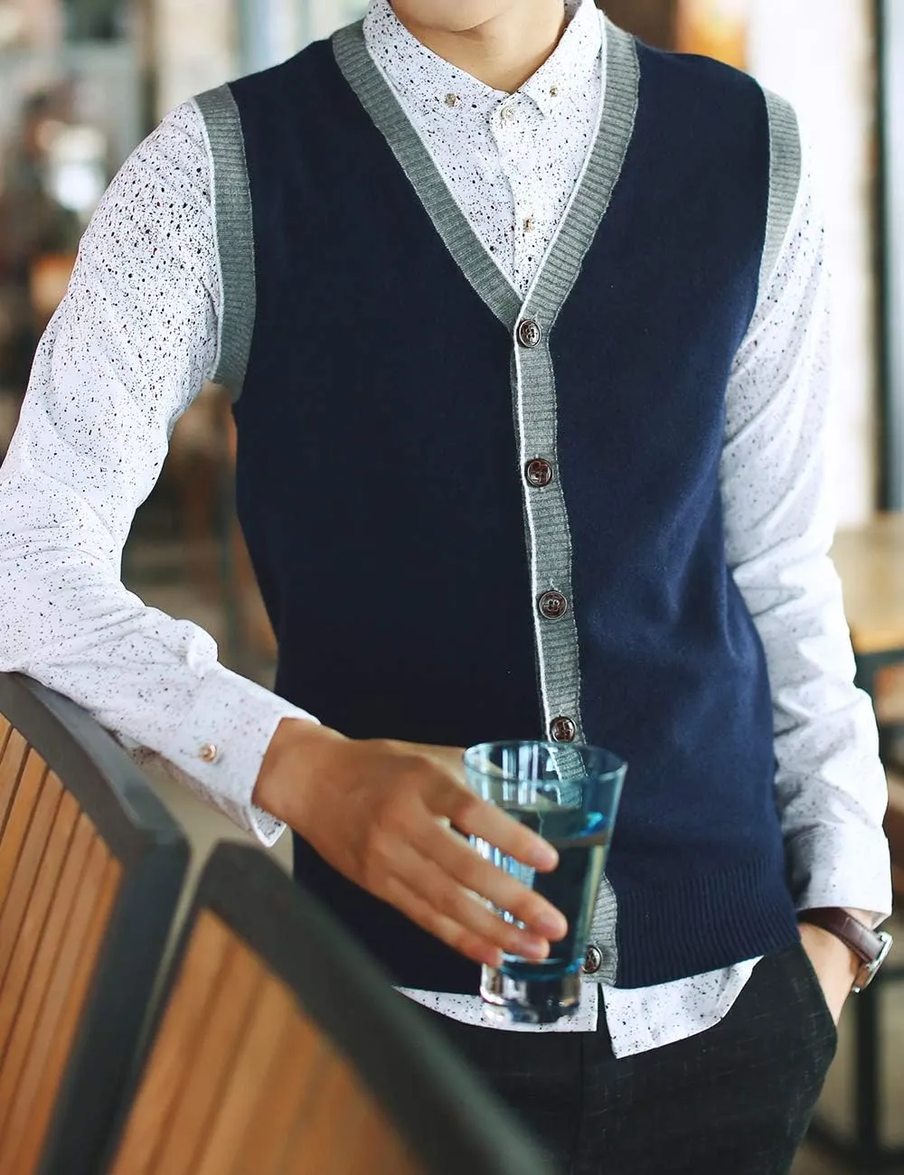 TopTie Men's Sweater Cardigan Vest Slim Fit Stylish Button Down Knitted