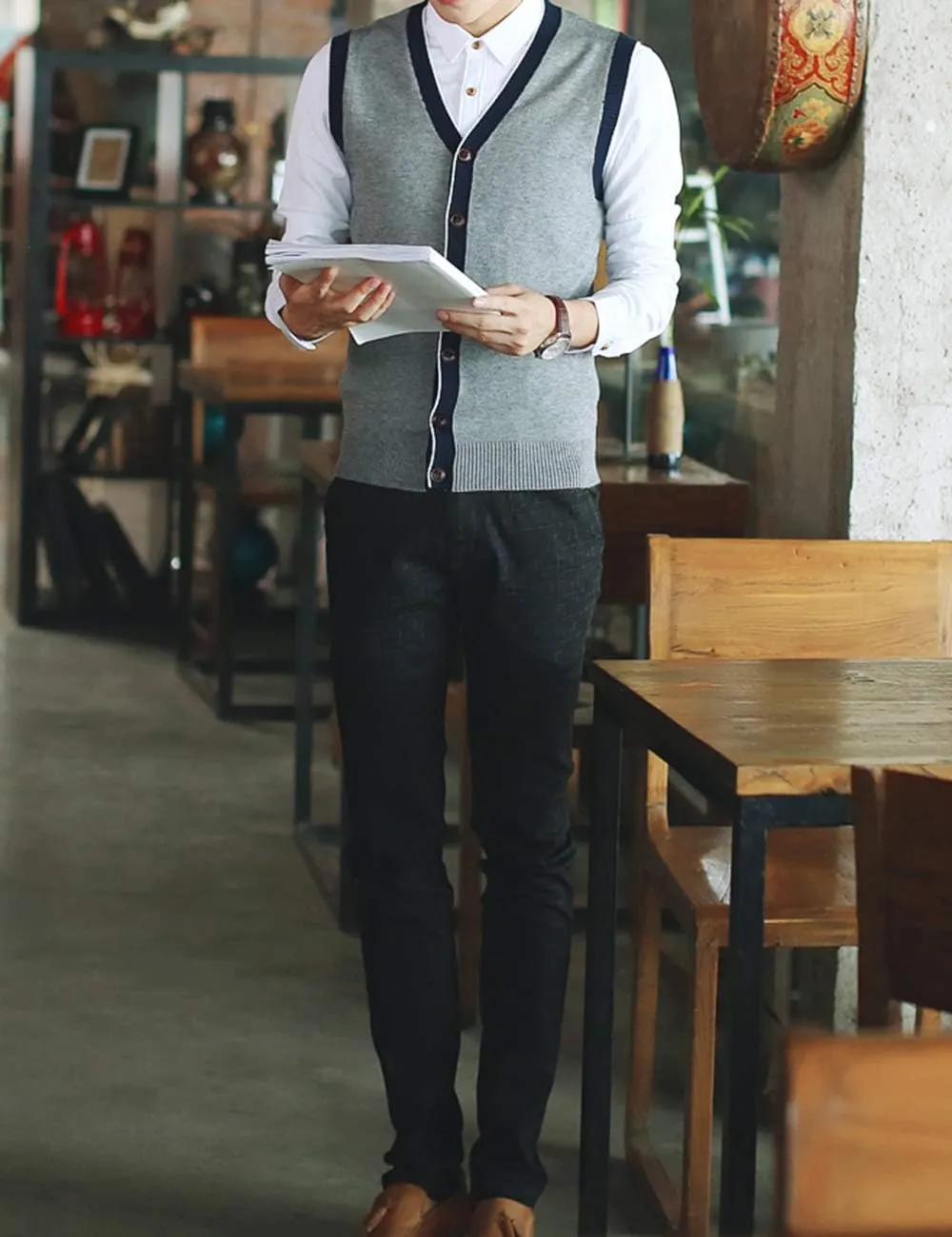 TopTie Men's Sweater Cardigan Vest Slim Fit Stylish Button Down Knitted